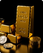 Goldbarren und Münzen